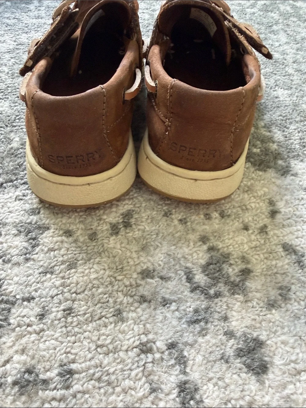 Sperry Kids Brown Leather Boat Shoes with Tan Laces slip on w strap 9.5 toddler